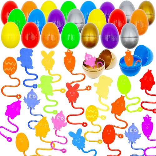 24 Pack Sticky Hands Toys Filled Easter Eggs, Plastic Easter Eggs...