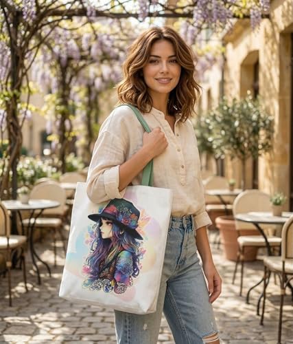 Image of Canvas Tote Bag with Zipper for Women| Inside Pocket | Cotton College Shoulder Bag | Stylish Travel Sling & Handbag for Daily Use