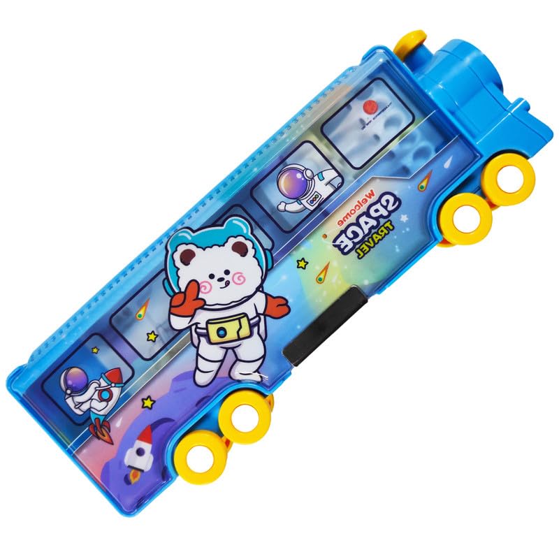 Image of ZAFCO Plastic Magnetic Astronaut Pencil Box with Sharpener Space Theme Large Capacity for Kids Boys Girls School Going Children Stationaries Organizer Birthday Return Gift (Pack of 1), Blue