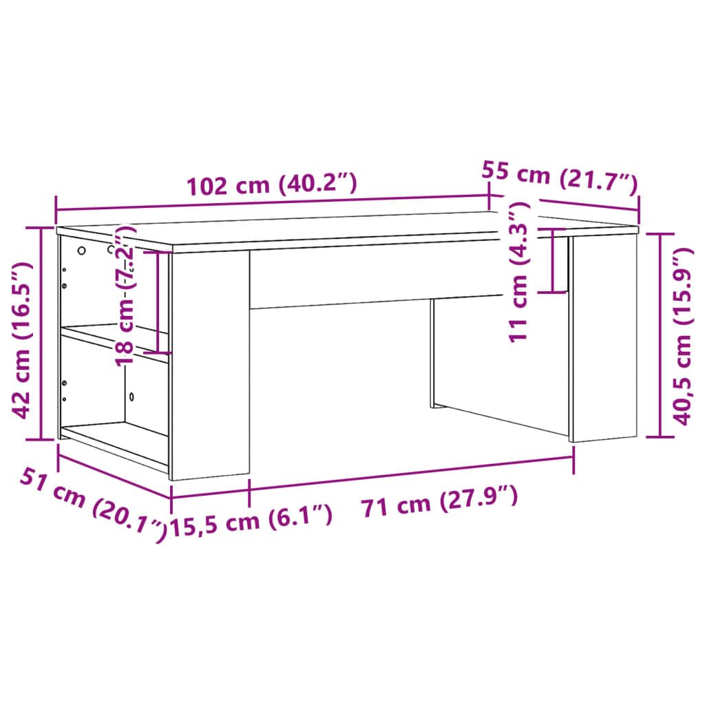 Mesa de centro gris Sonoma, 102 x 55 x 42 cm, moderna mesa de salón de madera con estante, mesa estable para sofás y sillones, elegante mesa de sofá con mucho espacio
