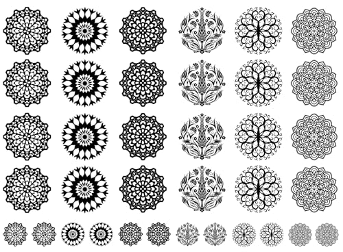 Kaleidoscope Medallions 36 pcs 0.5 to 1 Inch Black Fused Glass Decals