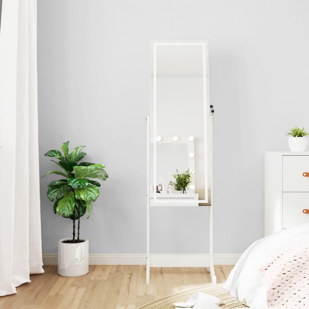 KCCKOM Décor Mirrors, Mirror Jewellery Cabinet with LED Lights Free Standing White