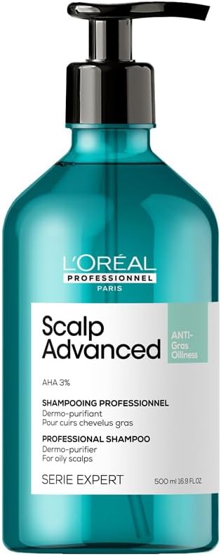 L’Oréal Professionnel, Reinigende en Dermo-Zuiverende Shampoo, Voor een Vette Hoofdhuid, Zuivert de Hoofdhuid en Haarvezel, Scalp Advanced, 500ml