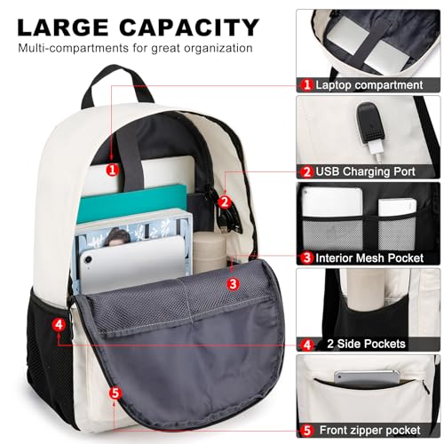 School Backpack for Teen Girls & College Women - 15.6 Inch Large Laptop Bookbag | High School College Computer Backpack, Beige2