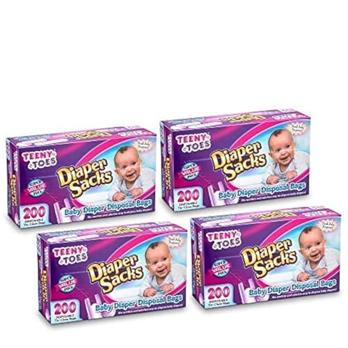 Image of [800 Count] teeny Toes Fresh Fragrance Diaper Sacks - Waste Bag, With Tight Tie Close, Keeps The Bad Smell Away, Great For Walks, Home, Nursery, Or in cars, 4 packs