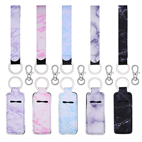 5 Pairs Chapstick Holder Keychains Lipstick Holder Keychains,Neoprene Wristlet Lanyards with Metal Clip Cords Suitable for Chapstick Tracker and Safeguard
