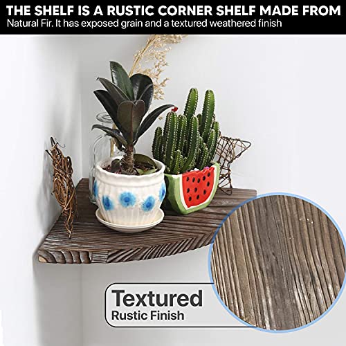 Floating Shelves For Wall, Plant Shelf For Bedroom, Bathroom, Living Room Rustic Home Décor Radial Corner Storage Solid Wood Wall Hanging Shelves, Small Corner Shelf 2 Tier Set By Kudos Homeware #TOP3