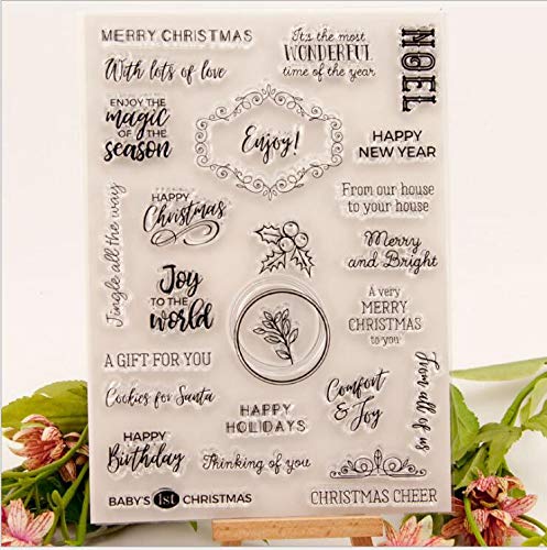 Welcome to Joyful Home 1pc Enjoy Christmas Noel Sentiments Rubber Clear Stamp for Card Making Decoration and Scrapbooking