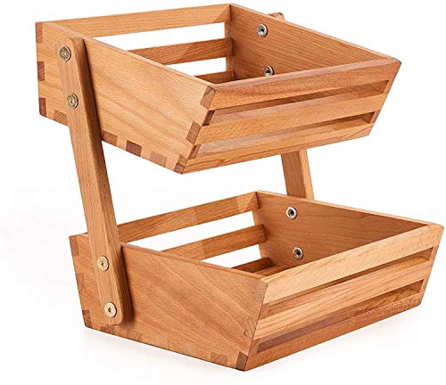 Rack de almacenamiento de verduras de madera de dos niveles para encimera de cocina independiente 3