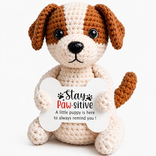 OWUH Funny Dog Gifts for Women Girls Men Boys Graduation Birthday Fathers Day Cute Puppy Dog Emotional Stay Positive Support Crochet Desk Decor Accessories