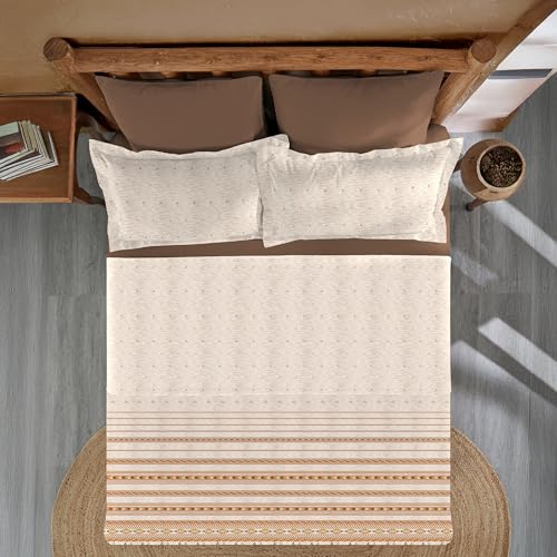 Image of MYTRIDENT Sanskriti Cotton Bedsheet for Double Bed, Gifting Collection King Size - Kullu Shawl Beige