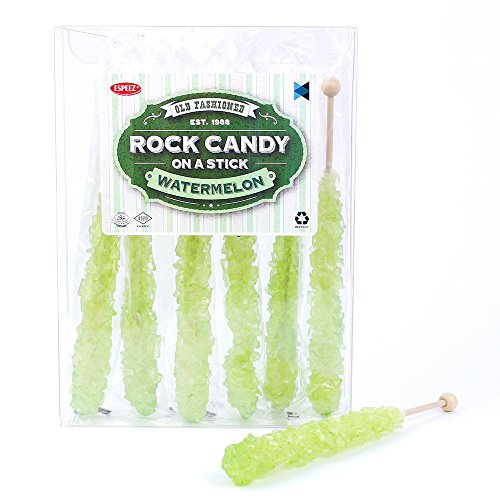 Extra Large Rock Candy Sticks: 6 Light Green Rock Candy Sticks - Watermelon - Individually Wrapped for Party Favors, Candy Buffet, Showers, Receptions, Old Fashioned Espeez Bulk Candy on a Stick