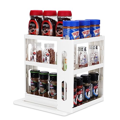 Spice Rack Organizer 3 tier Seasoning Holder, Pull and Rotated Storage Cabinet for Kitchen Bathroom Countertop 10.8”H x 5.8”W x 10.4”D (Creamy White)