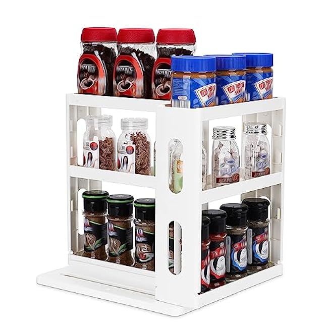 Spice Rack Organizer 3 tier Seasoning Holder, Pull and Rotated Storage Cabinet for Kitchen Bathroom Countertop 10.8¡±H x 5.8¡±W x 10.4¡±D (Creamy White)