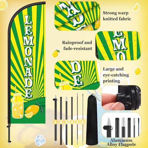 Image of Remagr 2 Pack Lemonade Feather Flag 7 ft Advertising Swooper Flag Sign Windless Lemonade Banner with Pole Kit and Ground Stake for Businesses Restaurants Outside Ground