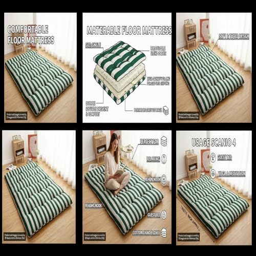 Image of Adim's Handmade Traditional Quilt Gadda Mattress, Green Lining, Single 3x6 ft, Pure Cotton Fabric, Cotton Filled, Firm, Reversible Design, for Floor Sleeping and Bed Use