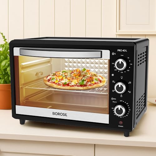 Image of Borosil Pro 40L Oven Toaster Griller | 1800W BIS Approved Made in India Convection OTG with Motorized Rotisserie | 6 Heating Modes | Adjustable Temperature Control | Steel Body | 2 Years Warranty