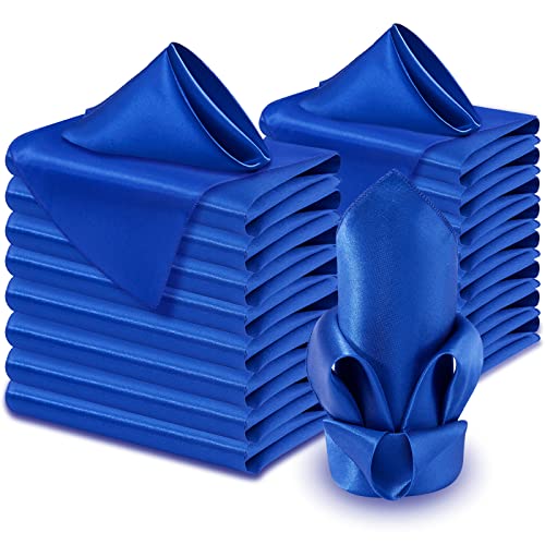 Aormenzy Lot de 60 serviettes en satin bleu royal 17 x 17, serviettes en tissu pour fête, serviettes en satin carrées, serviettes de table douces pour...