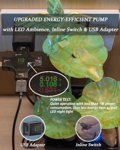 Image of Vintage Hummingbird Tabletop Water Fountain - Zen Home Office Decor - Gentle Bubbling Spring Indoor Zen Decor with Low-Noise Pump, LED Light, Natural River Rocks, Inline Switch & USB Adapter