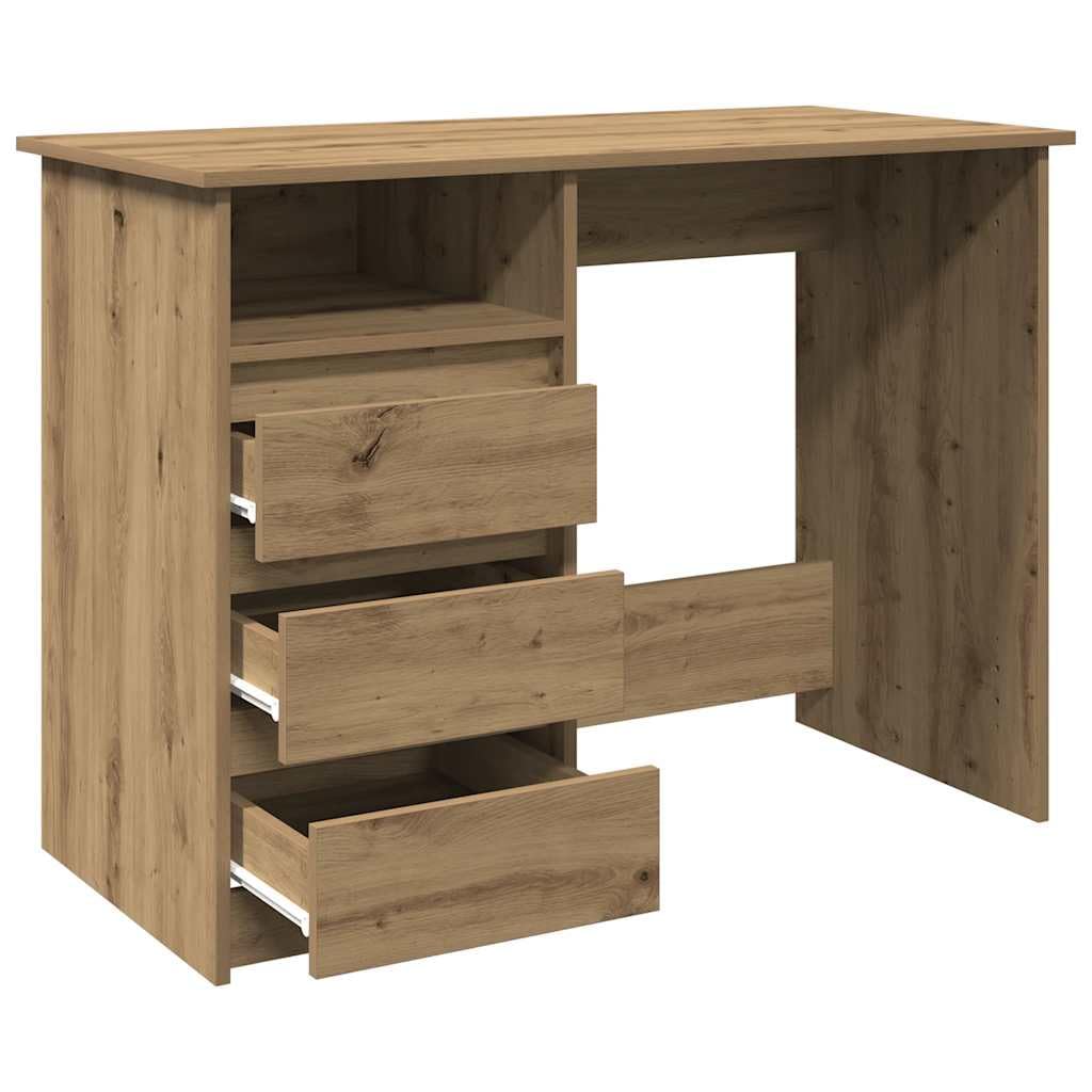 Escritorio de madera de roble Artisan, 102 x 50 x 75 cm, mesa de ordenador y mesa de oficina con amplia superficie de trabajo para oficina en casa, estudio, oficina y sala de estudio