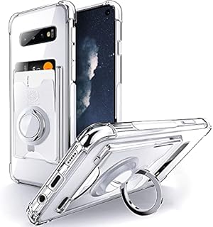 SHIELDS UP Designed for Galaxy S10 Case, Samsung S10 Minimalist Wallet Case with Ring Kickstand and Card Holder, Shockproof Bumper TPU Transparent Slim Cover for Samsung Galaxy S10 - Clear