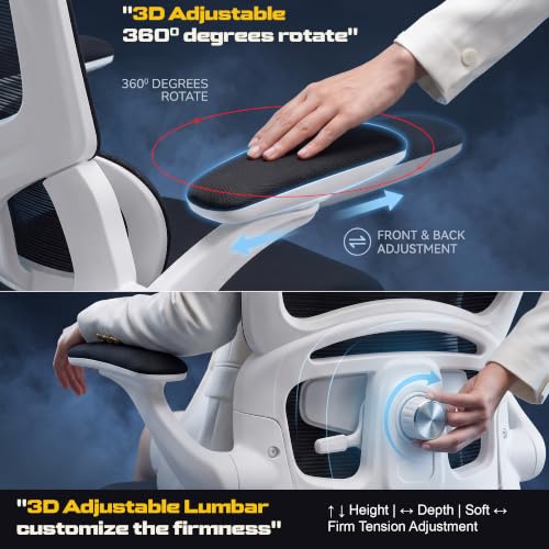 Image of DROGO Vesby Ergonomic Office Chair for Work with Dual Adaptive Lumbar Support | Breathable Mesh Computer Chair with 3D Headrest,3D Padded Armrest | Gaming Chair with 135 Recline, 1-Yr Warranty(White)