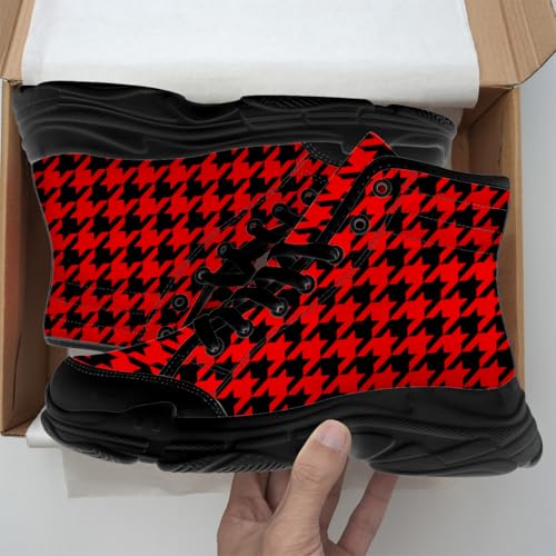 Houndstooth Shoes for Women Men Lace Up High Top Canvas Sneakers Gifts for Her Him2