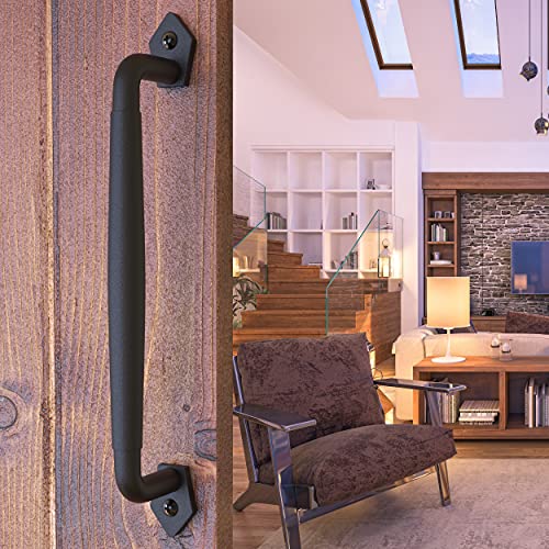 Image of 12 Inch Diamond Tapered Barn Door Handle - Black Cast Iron Pull for Sliding Doors, Gates, Sheds, Fences, Closets - Indoor Outdoor Farmhouse Hardware