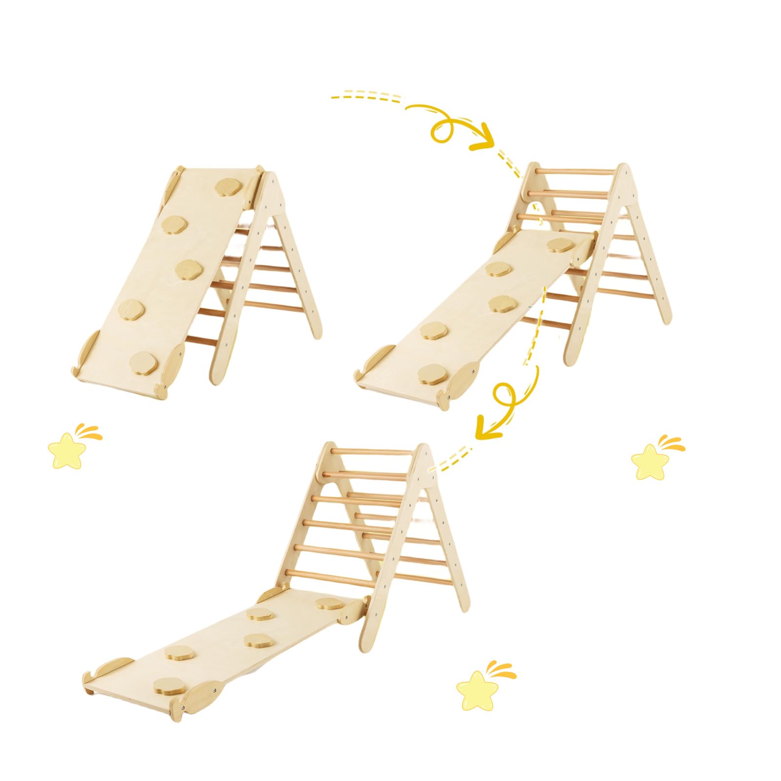 LIFEZEAL Juego de Escalada 3 en 1 con tobogán de inclinación Ajustable, Escalera Triangular de Madera para jardín de Infantes, Juguete de Parque de Atracciones para niños pequeños (Natural)
