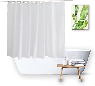 Short Shower Curtain Liner 48 Inch Length Fabric Bath Curtain Sets for Walk in Tub, Solid White, Hotel Quality, Machine Washable, 72 X 48 Inch