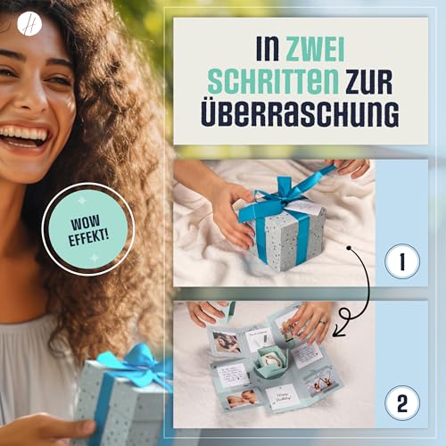 DIY Explosionsbox Geschenkbox Set zum selber basteln - Pop Up Foto Überraschungsbox - Geschenk Box Bastelset als Geburtstagsgeschenk, personalisiertes Geschenk