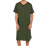 Mens Nightshirt for Sleeping Soft Comfy Sleepwear Nightgown Summer Henley Short Sleeve Sleep Shirt Lounge Nightwear