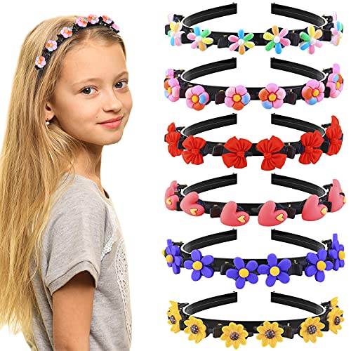 6 Pieces Girl Sweet Princess Hairstyle Hairpin Double Layer Flower Headbands with Clips Cartoon Twist Plait Hair Tools Double Bangs Braided Headband Headdress Hair Accessories for Women Teens Girl