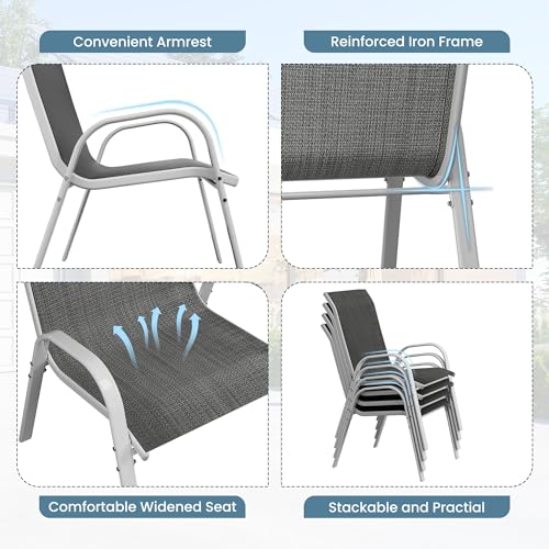 Image of Amopatio Patio Chairs Set of 6, Stackable Outdoor Dining Chairs for All Weather, Silver Frame Outdoor Chair Garden Furniture for Backyard Deck(Dark Grey)