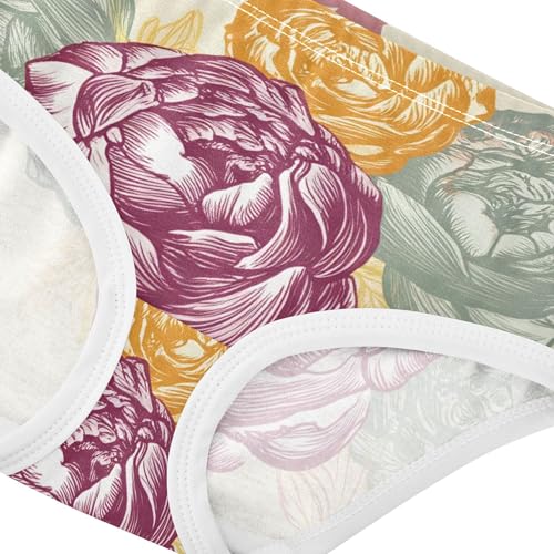 Toddler Girls Underwear 2t Cotton Little Girl Panties Funny Briefs Girls Undies Floral Peony Flowers Beige4