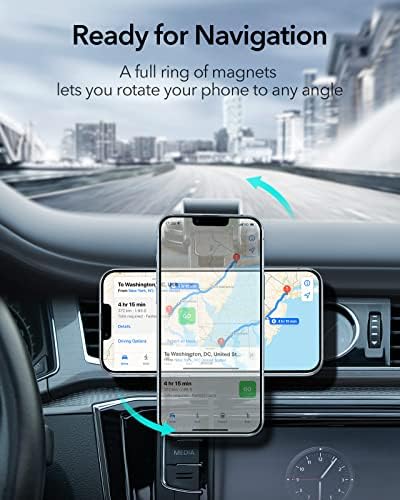 ESR HaloLock Dashboard Magnetic Wireless Car Charger, Fast Charging, Compatible with MagSafe Car Charger, Dashboard Mount Compatible with Caseless iPhone 14/13/12 Series and Magnetic Cases, Black