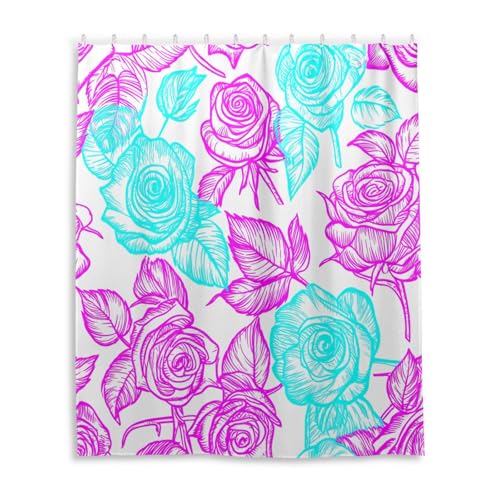 DUOBU Roses with Leaves Shower Curtain Washable Waterproof Fabric Bath Curtain 60x72Inch Shower Curtains with Hooks for Bathroom Decor