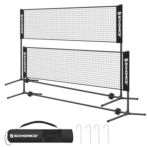 SONGMICS Badminton-Netz 3 m Volleyballnetz mit höhenverstellbaren Pfosten tragbares Netz für Tennis Junior Beach-Volleyball Pickleball Garten Park Outdoor Schwarz SYQ300HV1