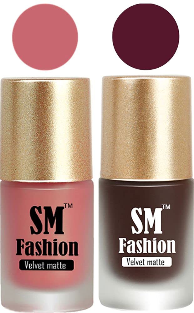Nail Polishes, Light Nude-Dark Wine Velvet Matte Nail Paint Combo Set of 2 Pcs 7ml each-image-24
