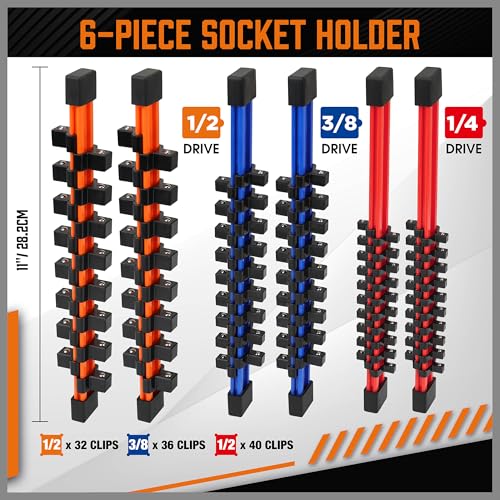 Image of HORUSDY 6Pcs Double Sided Socket Organizer, 1 /4-Inch, 3 /8-Inch, 1 /2-Inch, Premium Quality Socket Holders (6Pcs Double Sided Socket Organizer)