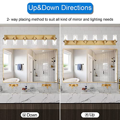 Image of MELUCEE 6-Light Vanity Lights for Bathroom 45.3 Inches Length, Modern Bathroom Light Fixtures Wall Mount with Clear Glass Shade for Vanity Table /Over Sink /Kitchen, E26 Base
