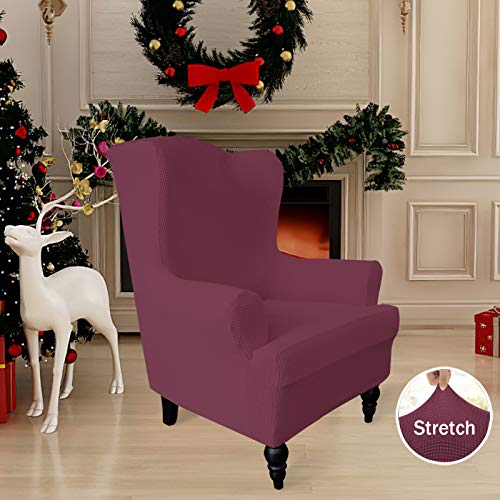 Image of Easy-Going Stretch Wingback Chair Sofa Slipcover ASH Rose | 1-Piece Sofa Cover Furniture Protector Couch Soft with Bottom, Spandex Jacquard