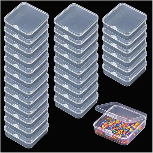 Image of Square Plastic Storage Boxes with Lids, Organizer Containers for Small Parts, Crafts, Jewelry, Office Supplies,Nails, SMT components (Clear, 28 Pcs 3 x 3 x 1 in)