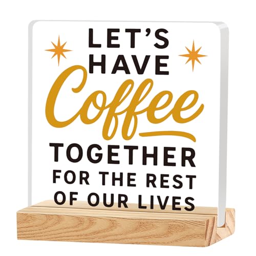 Rustic Valentines Desk Decor for Coffee Bar Porch Tiered Tray, Happy Valentine's Day Home Office Table Sign for Shelf Party, Let's Have Coffee Together