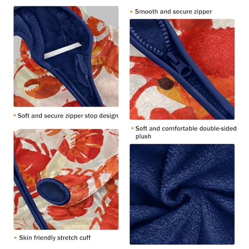 Lobster Pattern Print on Fabric Toddler Fleece Jacket Girl Boys Hooded Fleece Jacket Coat Warm Outwear Zip-up 3-10T3