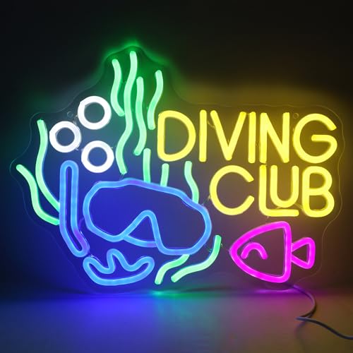 Image of Diving Club Neon Sign, Scuba Mask Neon Lights for Wall Decor,USB Powered LED Light Up Signs for Dive Shop,Ocean Room,Party Decorations,Gift for Birthday,Christmas