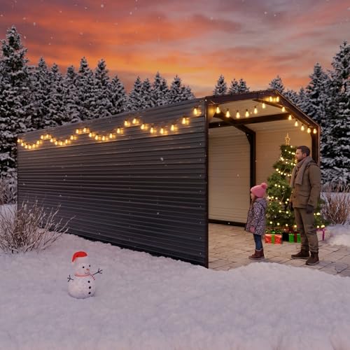 Image of Metal Carport 12x20ft Heavy Duty 2-Sided Enclosure | Military-Grade Reinforced Garage Kits with Steel Roof & Hurricane | 100lbs /Sq.Ft Snow /Camper /Truck Shelter