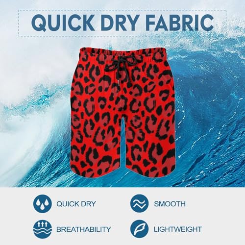 Leopard Red Print Mens Swim Trunks, Quick Dry Swim Shorts with Mesh Lining Swimwear Bathing Suits3