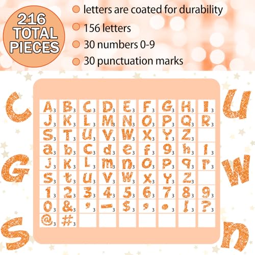 Image of Colarr 216 Pcs Orange Bulletin Board Letters Glitter 4 Inch Fall Letter for Classroom Alphabet Punctuation Symbol Cutout Die-Cut Poster Letter with Adhesive Dot School Autumn Party Pumpkin Holiday
