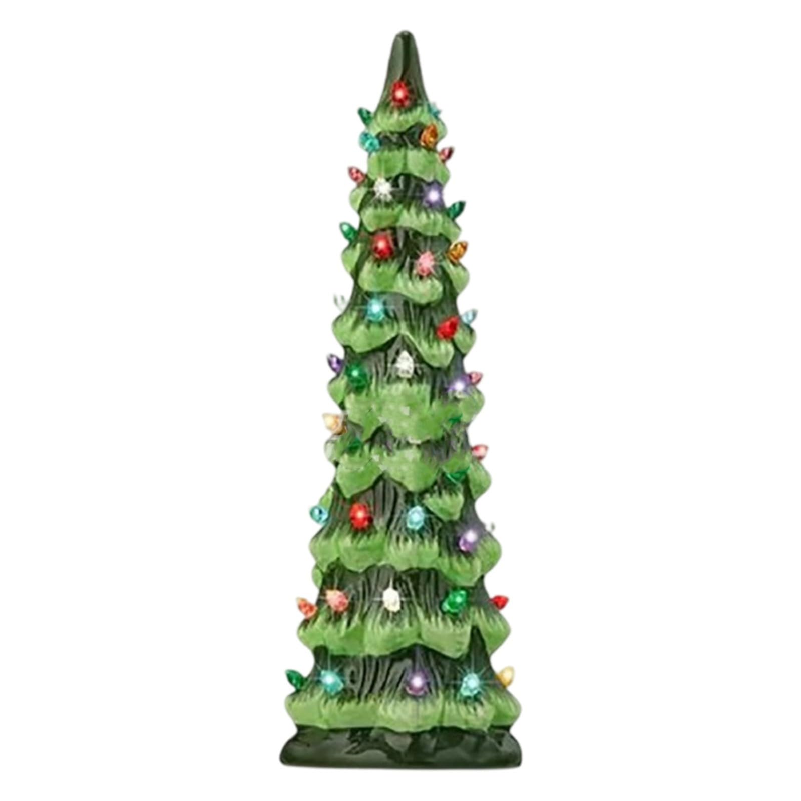 Xjdzineq Illuminated Resin Christmas Tree Sculpture Glowing Miniature Holiday Desk Ornament for Holiday Party Decorations Illuminated Christmas